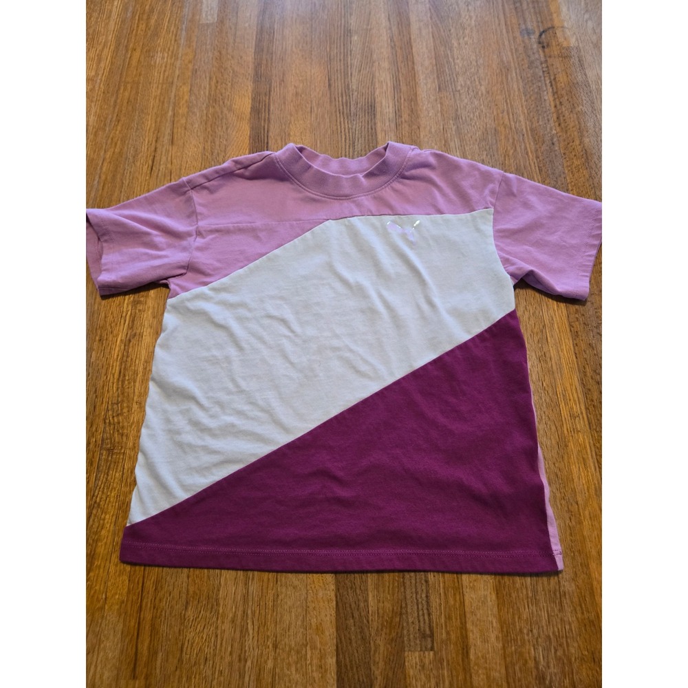 Puma Power Girl Medium (7/8) Mauve‎ Maroon White Colorblock Asymmetrical Shirt